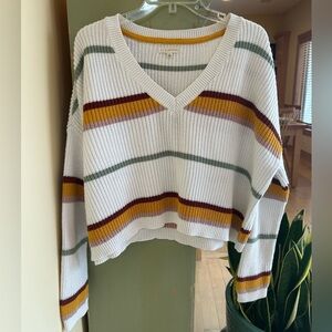 L.A. Hearts Striped Cropped Women’s 100% Cotton V-Neck Sweater Medium